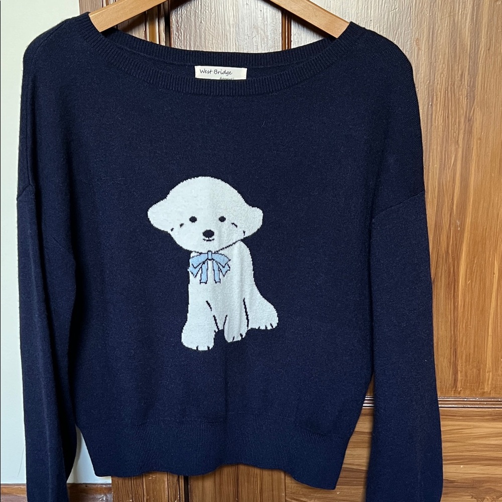 Women's Navy Sweater with Dog Design